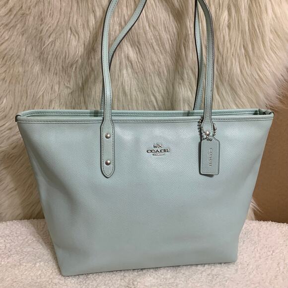 Coach Handbags - COACH Cross Grain Leather Zip Top CITY TOTE in Sea Glass F36875